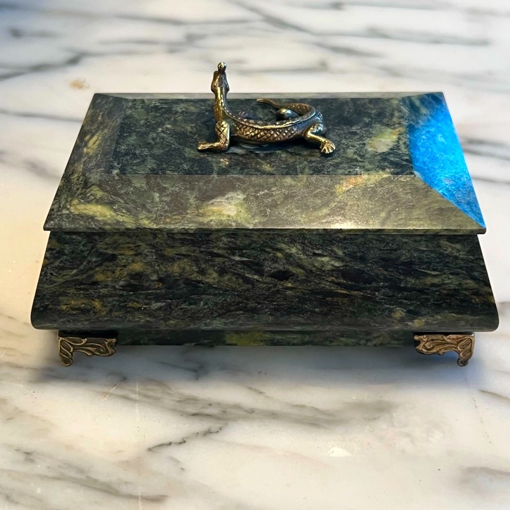 Jewelry Box. Antique. Natural Stone and Brass.